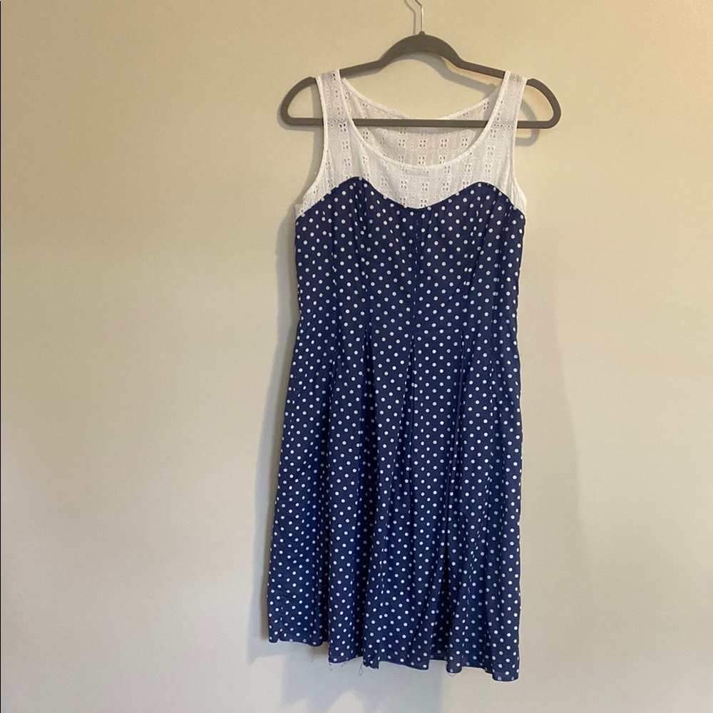 Nine West Fit and Flare Polka Dot SunDress - Blue and White